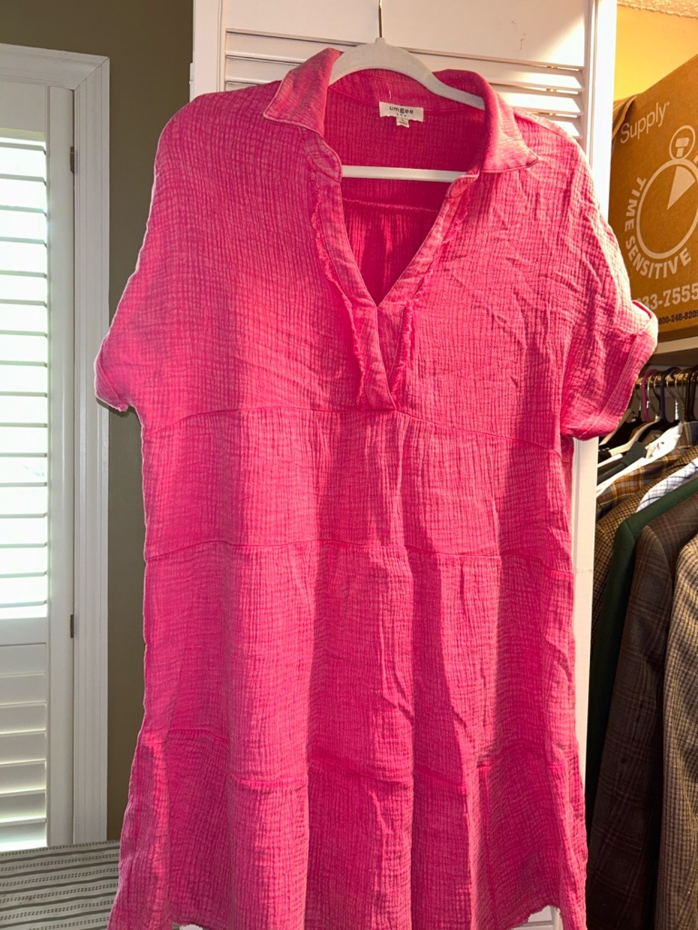 Umgee Vibrant Pink V neck Dress